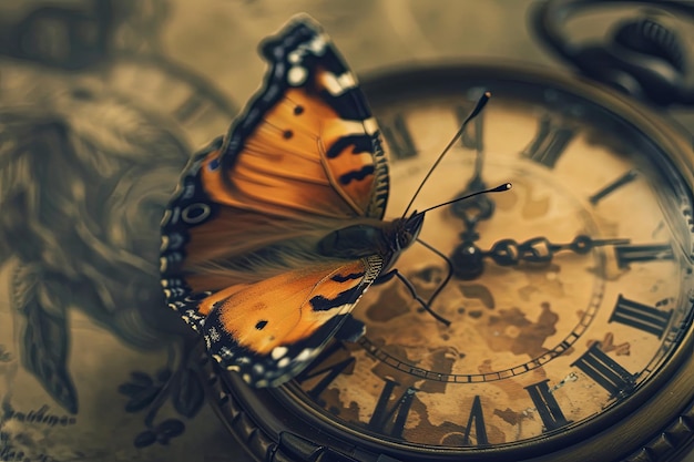 Reloj con mariposa de cerca