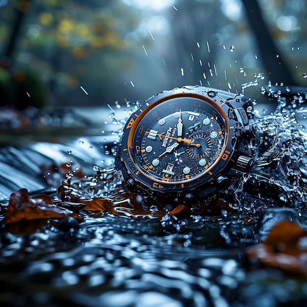 Foto un reloj se muestra en un entorno rocoso y fangoso