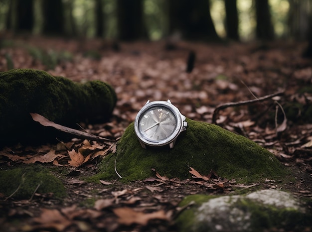 Reloj de muñeca en el suelo en el bosque