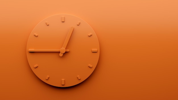 Reloj naranja mínimo 1245 o reloj cuarto a uno abstracto Reloj de pared minimalista Ilustración 3d