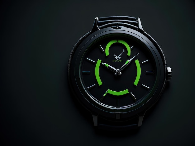 Un reloj negro con un círculo verde en la esfera.