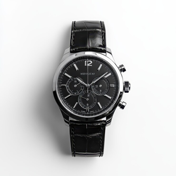 un reloj negro y plateado con la palabra p en la cara