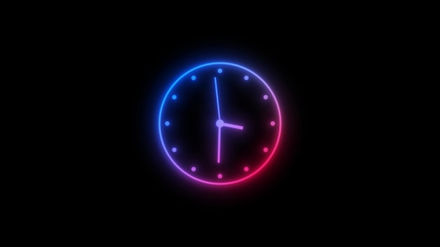 Reloj de neón con icono de luces de colores sobre un fondo negro