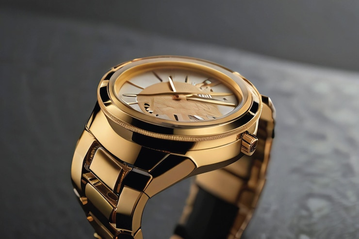 Un reloj de oro con el número 12 en él