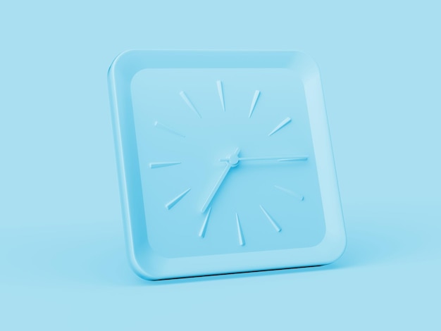 Reloj de pared cuadrado azul simple 3d 715 Seven Quince Quarter Past 7 Fondo azul Ilustración 3d