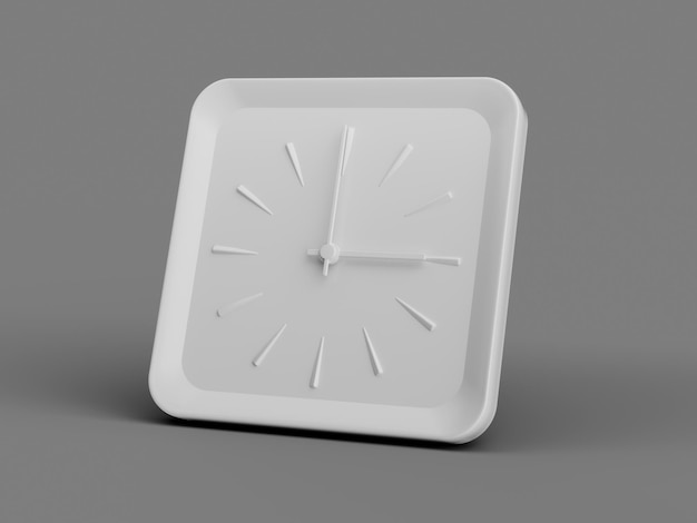 Reloj de pared cuadrado blanco sencillo 3 O39Clock Tres O39Cloc On Grey Background Ilustración 3D