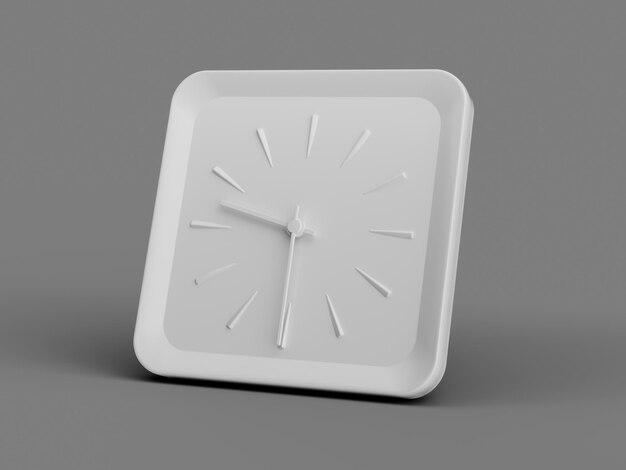 Reloj de pared cuadrado blanco simple 3d 930 Nueve treinta y media 9 Fondo gris Ilustración 3d