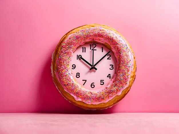 Foto un reloj de pared hecho enteramente de una rosquilla