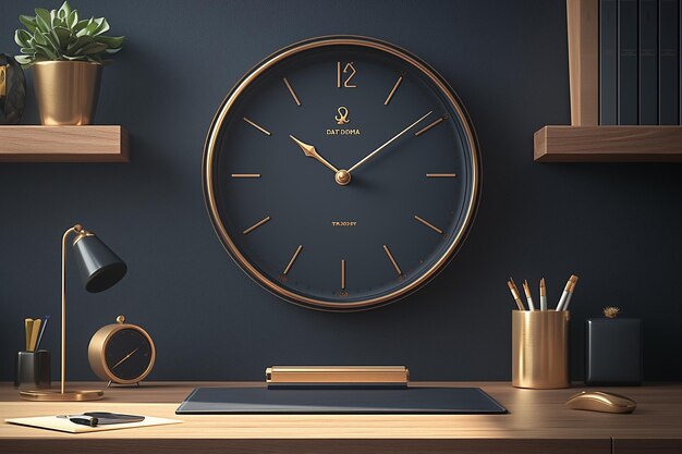 reloj de pared moderno en pared de cemento negro