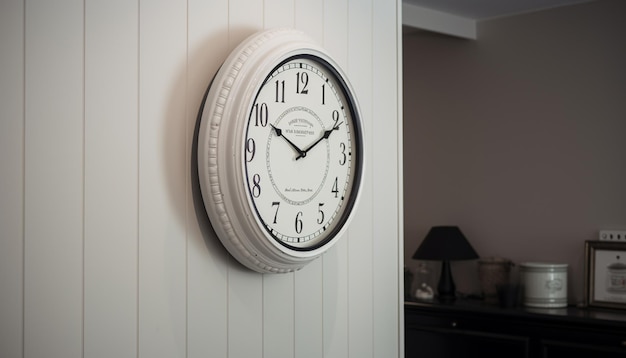 Un reloj en una pared muestra la hora como 12:30.