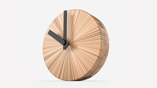 Reloj de pared redondo de madera - reloj aislado sobre fondo blanco Esfera de reloj 10 en punto ilustración 3d