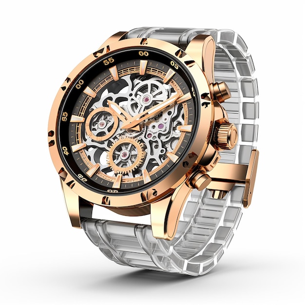 Reloj de plata y oro aislado sobre fondo blanco ai generado