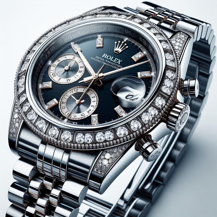 un reloj plateado y negro con una cara negra y una banda plateada aislada sobre un fondo blanco