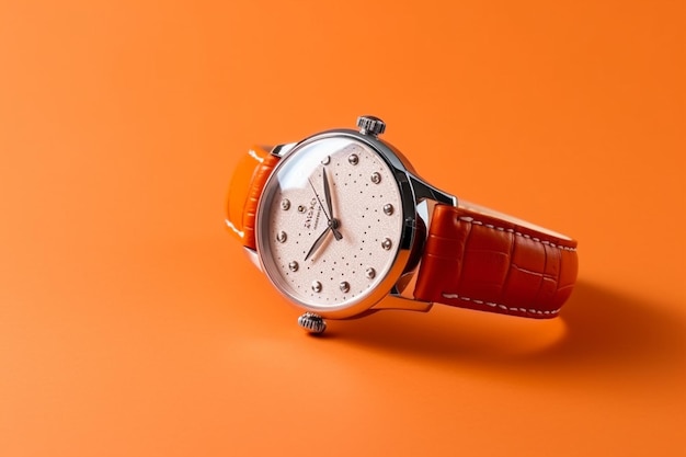 Reloj de pulsera aislado en fondo naranja Camino de recorte incluido