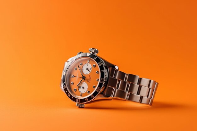 Reloj de pulsera aislado en fondo naranja Camino de recorte incluido