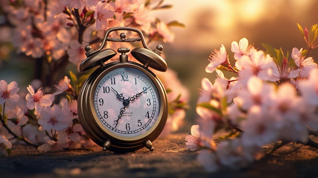 Reloj Despertador Por Concepto De Mañana Bueno En La Mesita De Noche Imagen  de archivo - Imagen de flor, hora: 187202653