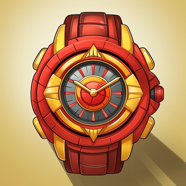 un reloj rojo y dorado con una cara roja y un dial dorado