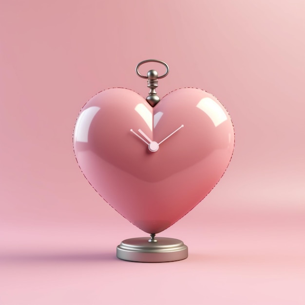 Reloj rosa en forma de corazón 3d con esfera fondo rosa Arte generado por IA
