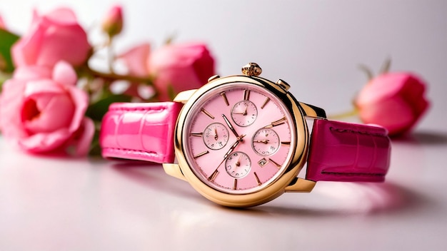 El reloj rosado está aislado.