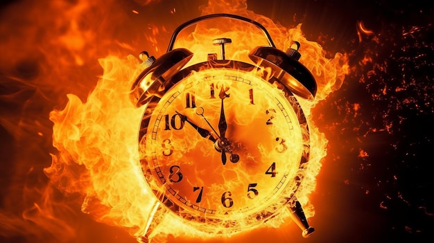 Foto reloj temporizador en llamas generativo ai