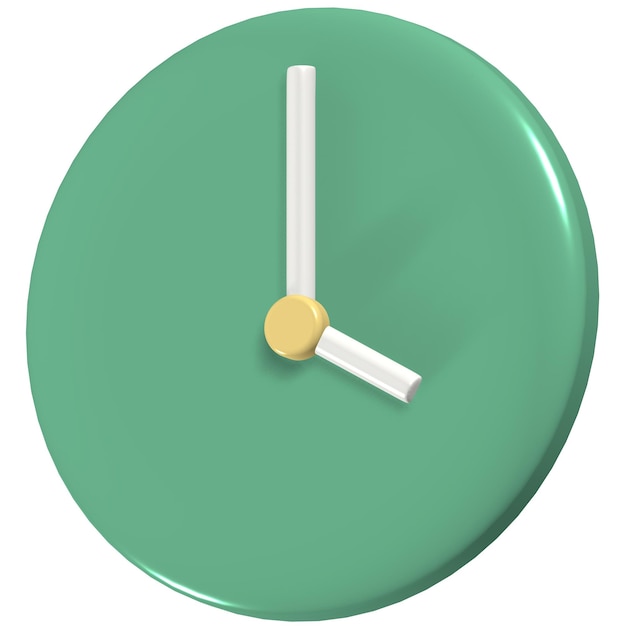 Foto un reloj verde con una esfera blanca y una manecilla blanca que marca las 12:00.