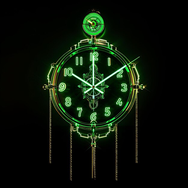 Foto un reloj verde con las manillas en los números 1 y 7