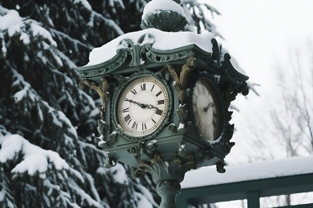 Foto reloj vintage al aire libre en invierno red neuronal generada por ai