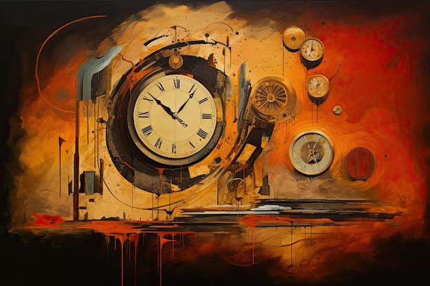 Foto reloj vintage en el fondo abstracto concepto de tiempo pintura digital ai generada