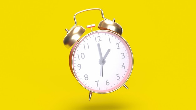 El reloj vintage rojo en fondo amarillo renderizado en 3D