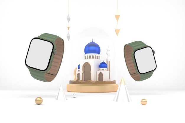 Relojes inteligentes Ramadan V.1 flotando en fondo blanco