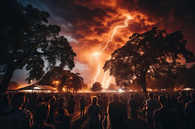 Foto reluzing noite de verão relâmpago ilumina festival ao ar livre ia generativa