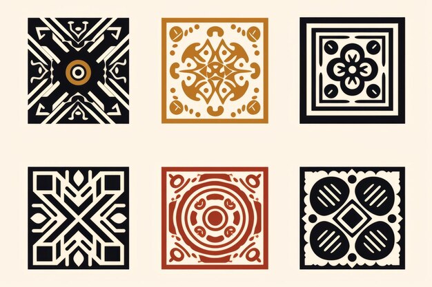 Remezclado patrón étnico plantilla PSD conjunto de logotipo mínimo inspirado en obras de arte de dominio público 32 aspecto