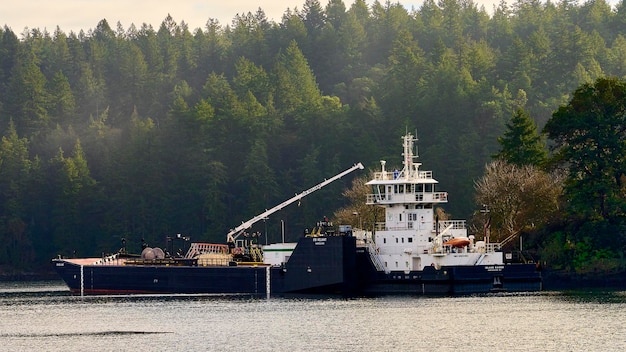 El remolcador Island Raider y la barcaza de combustible ITB Reliant atracados en la bahía de salida de Nanaimo, BC