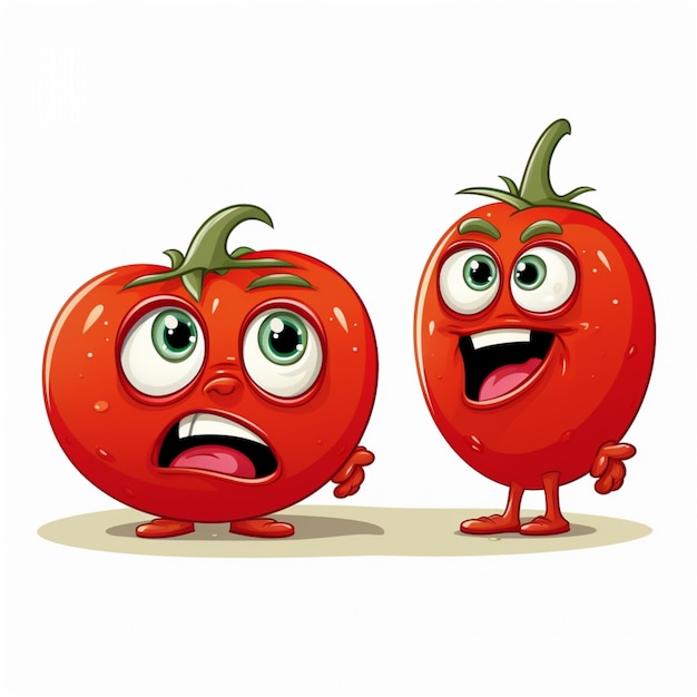 Remolcar y cortar dibujos animados de tomate aislado sobre fondo blanco