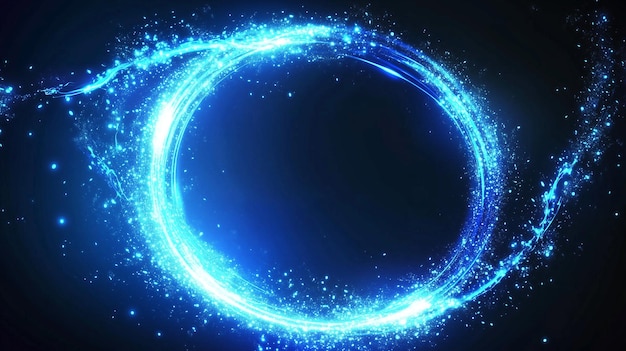 Un remolino azul futurista con partículas de luz