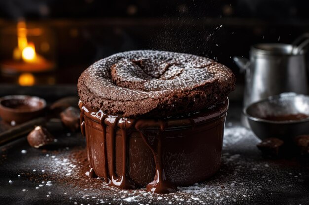 Un remolino de chocolate en un bol con una cuchara a un lado