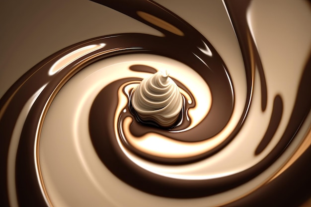 Remolino de chocolate con remolinos blancos y marrones IA generativa
