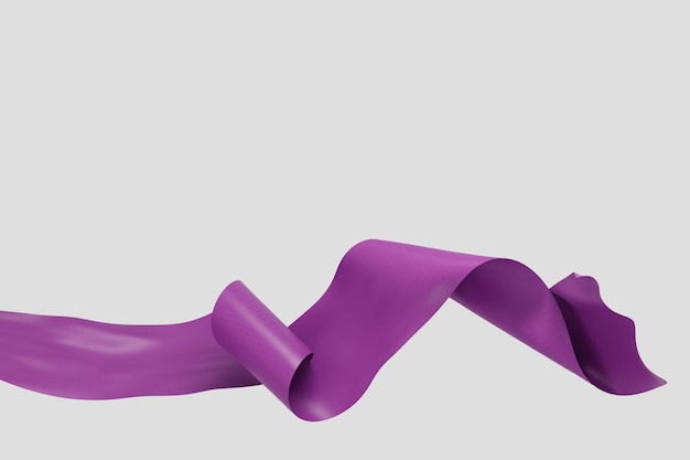 Remolino de cinta de tela púrpura sobre fondo blanco 3d render