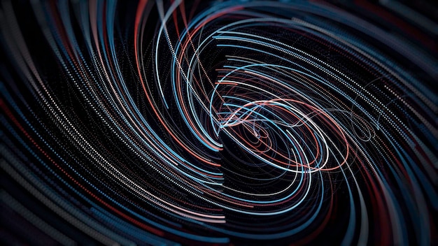 Remolino de líneas de neón sobre fondo negro animación remolino de líneas de color láser en rápido movimiento