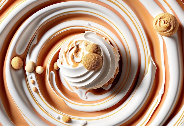 Remolino de textura de helado con nueces Colores cremosos Arte generativo de Ai