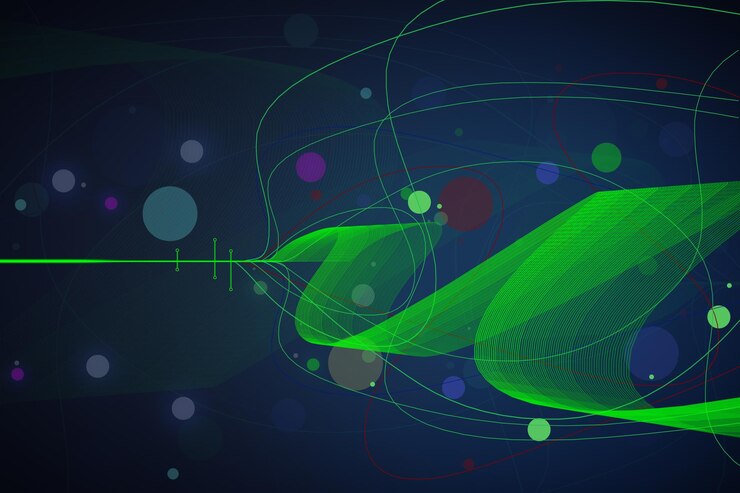Foto remolino verde creativo de grandes datos sobre fondo oscuro innovación tecnológica y concepto de base de datos representación 3d