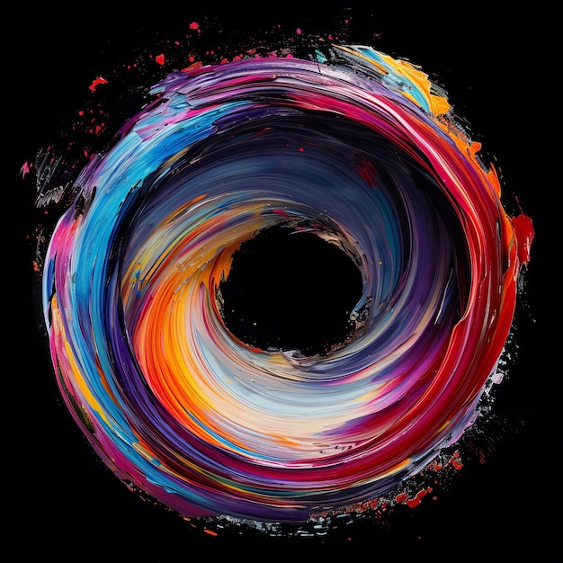 Un remolino vibrante de colores de pintura sobre un fondo negro