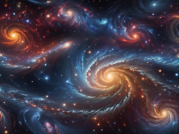 Remolinos cósmicos de galaxias y estrellas que crean un fascinante paisaje celestial