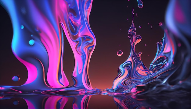 Foto remolinos líquidos abstractos en líquido holográfico flujo de sueños de abstracción líquida rosa y azul neón