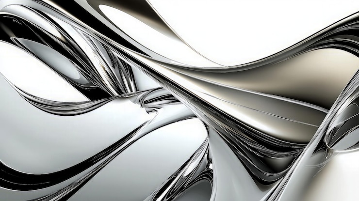 Remolinos metálicos abstractos sobre un fondo blanco