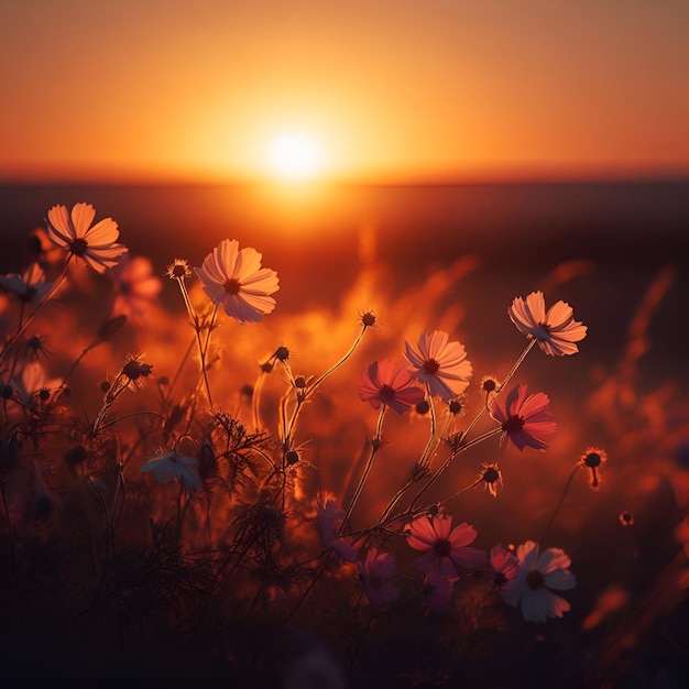 El renacimiento de las flores de la naturaleza bajo el sol naciente