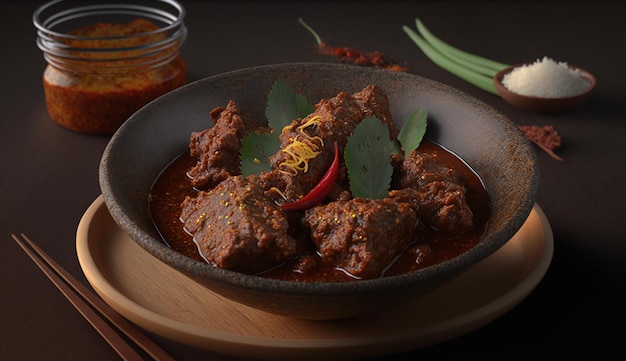 Rendang comida tradicional indonésia com ervas e especiarias