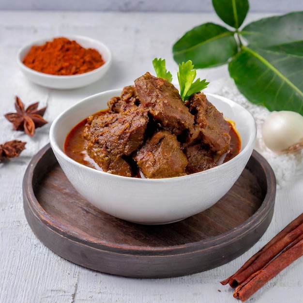 Rendang Daging o carne de res rendang pollo rendang Plato tradicional que generalmente se sirve durante el festival Eid y el día normal.