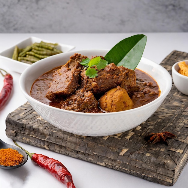 Rendang Daging oder Rindfleisch-Rendang-Hühner-Rendang. Traditionelles Gericht, das normalerweise während des Eid-Festes und an normalen Tagen serviert wird