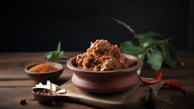 Rendang es una carne picante de Minangkabau de Sumatra Occidental de Indonesia comúnmente carne de vacuno